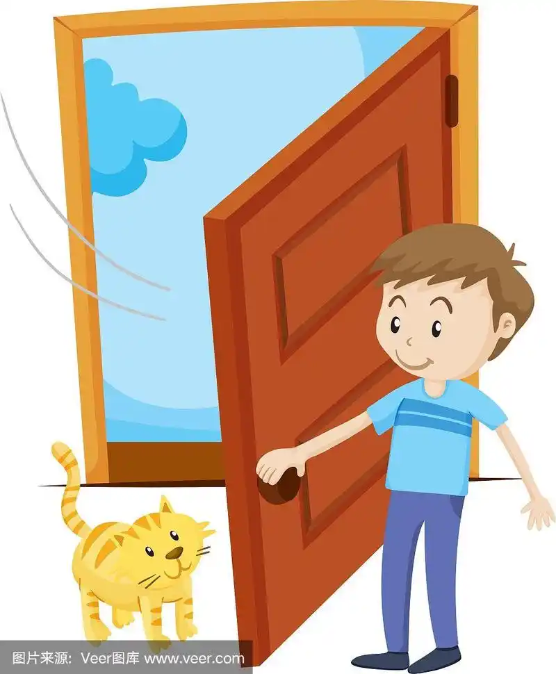 男人为宠物猫开门