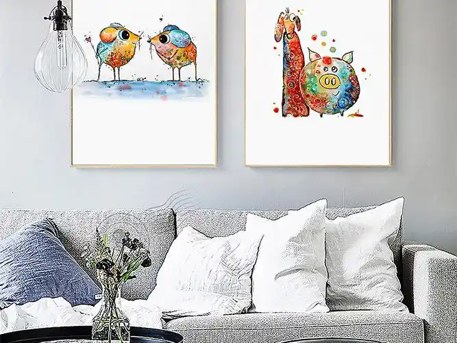 装饰画 现代简约装饰画 抽象装饰画 > 北欧创意手绘情侣鸟爱情鸟无框