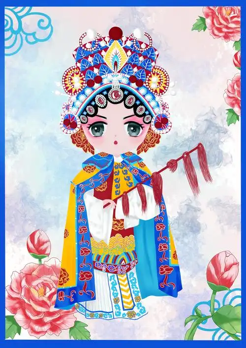 0原创作品插画新锐潮流插画q版京剧人物戏曲国潮风商业插画自然 宇宙