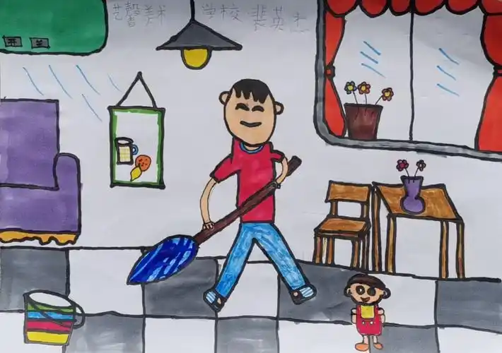 到了拖把的不同样式,以及人物在使用拖把时的不同动态,再次刻画了动态