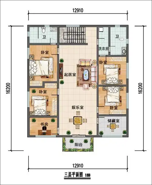 农村13米x16米三层自建房设计图纸,简欧外观带庭院-建房圈