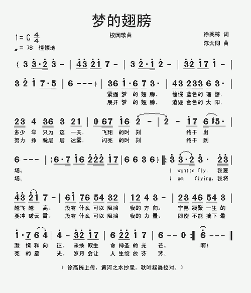 梦的翅膀(徐高栋词 陈大同曲)_歌谱简谱_哆来咪123曲谱网