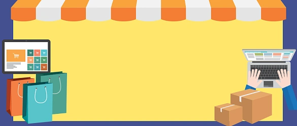 卡通公众号背景-黄色卡通店铺微信商城网购公众号首图背景图片-图司机