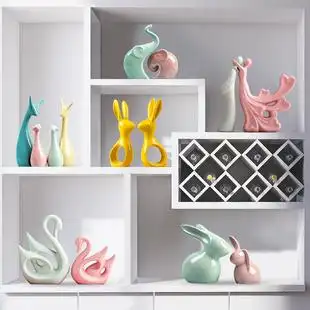 创意家居可爱客厅电视酒柜卧室小摆设装 兔子摆件现代简约风格 饰品