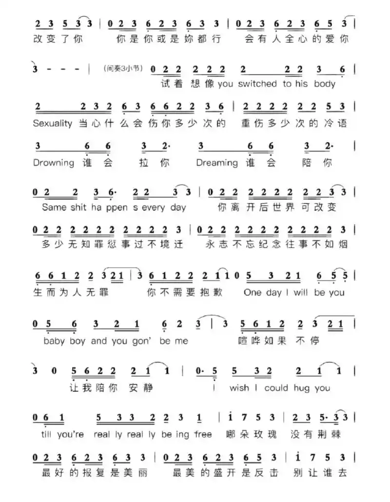 《玫瑰少年》简谱来啦 谱子来啦