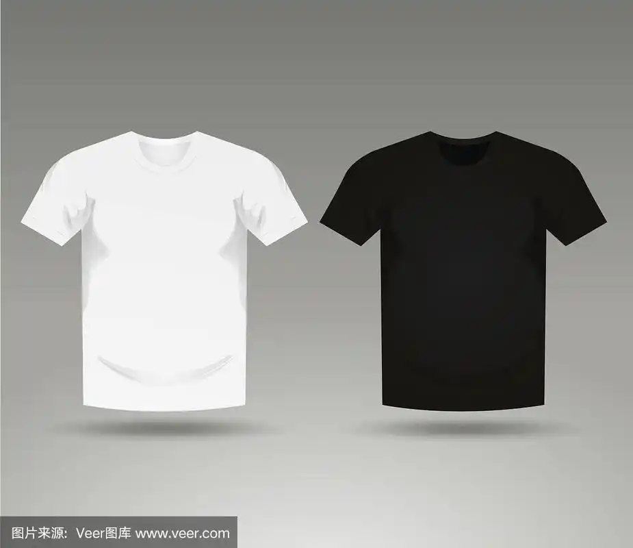 男士黑色和白色空白t恤模板