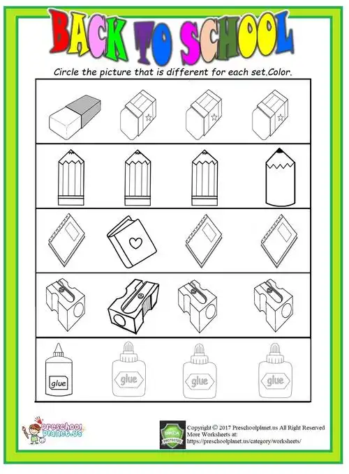 back to school worksheet same and different