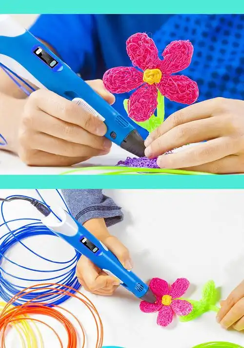 耗材第四代3d打印笔立体儿童涂鸦智能创意抖音3d绘画笔生日礼物 蓝色