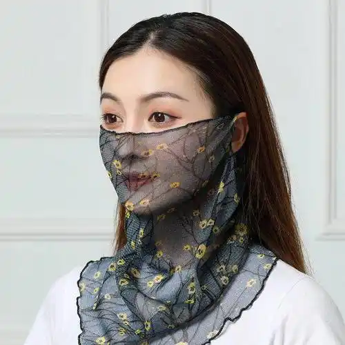 女士纱巾围脖防晒小围脖女套头夏季防晒面纱薄款百变丝巾护脖子多功能