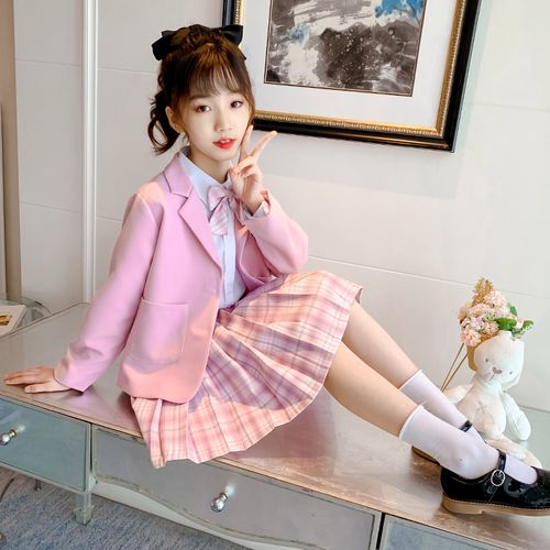 春秋秋装女童jk制服长袖西装网红洋气百褶裙套装