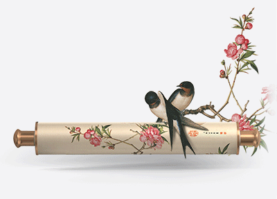 国馆最美卷轴# 「国馆 · 文化中国」花鸟卷轴之桃花,画作出自清宫廷
