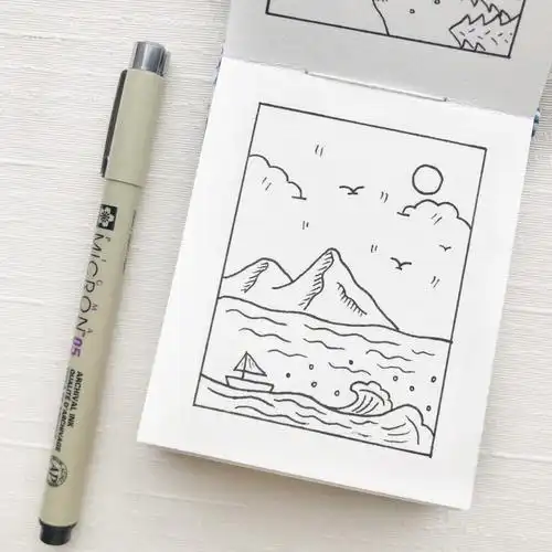 简笔画小船与海浪