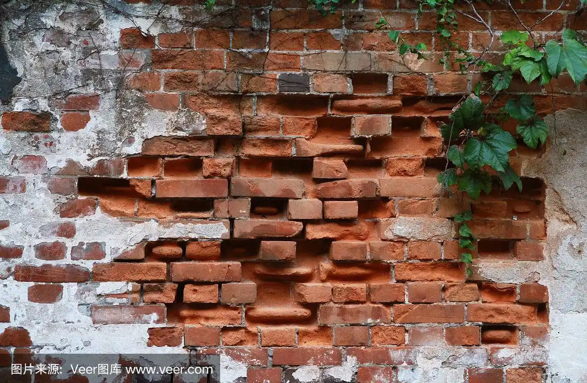 绿色的和破碎的砖块