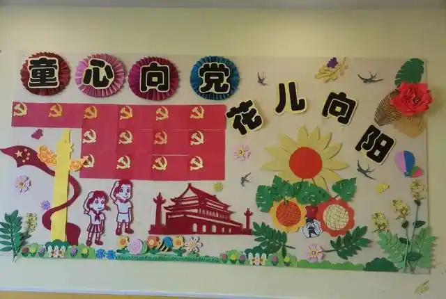 主题墙各班利用图片,视频,绘本故事等方式让幼儿了解红色历史文化.