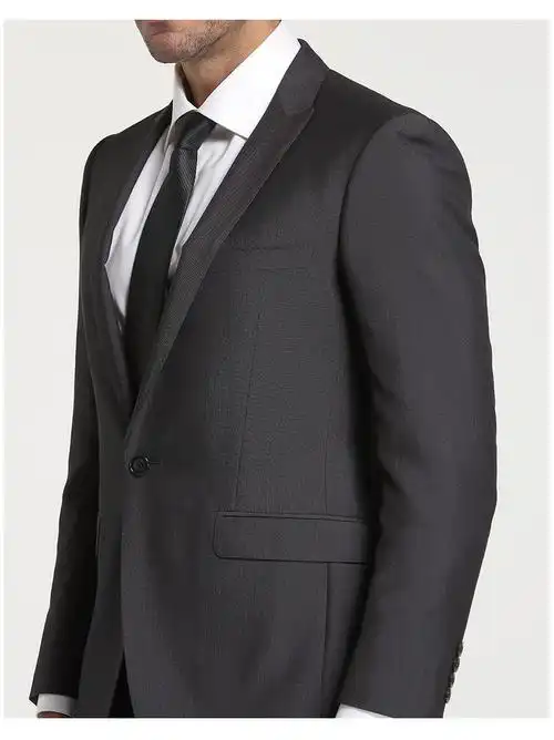 一粒扣西装 男士超修身西服 韩版修身西装上衣 深灰色条纹 072a配套