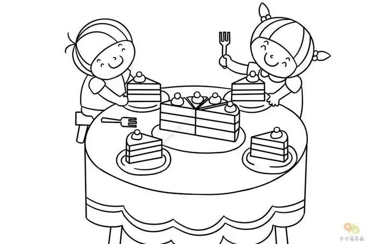 小朋友吃甜品简笔画