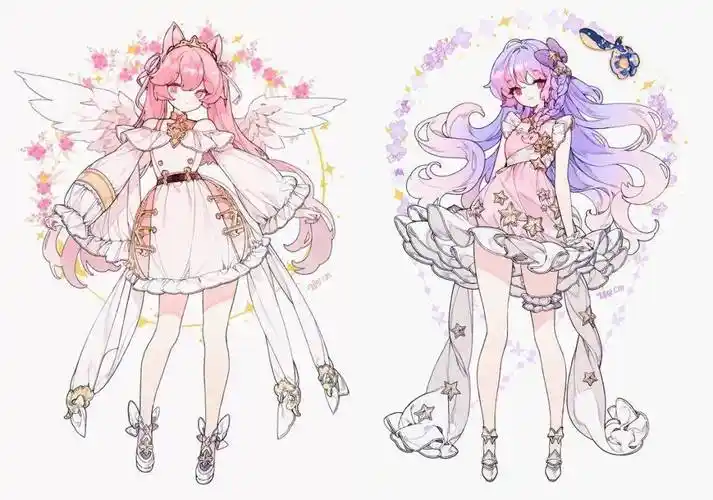 动漫少女华丽礼服服饰设计素材分享~_形状_服装_袖子