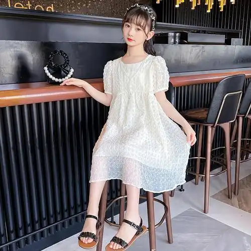 女童连衣裙夏季2022新款儿童装小女孩夏裙大童洋气公主裙夏装白色