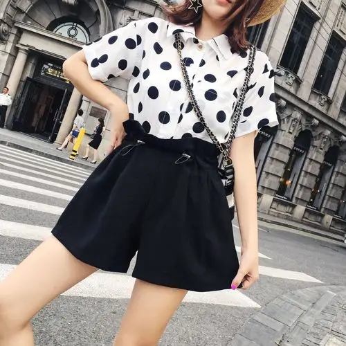 休闲短裤女夏2018新款韩版高腰花苞裤黑色宽松