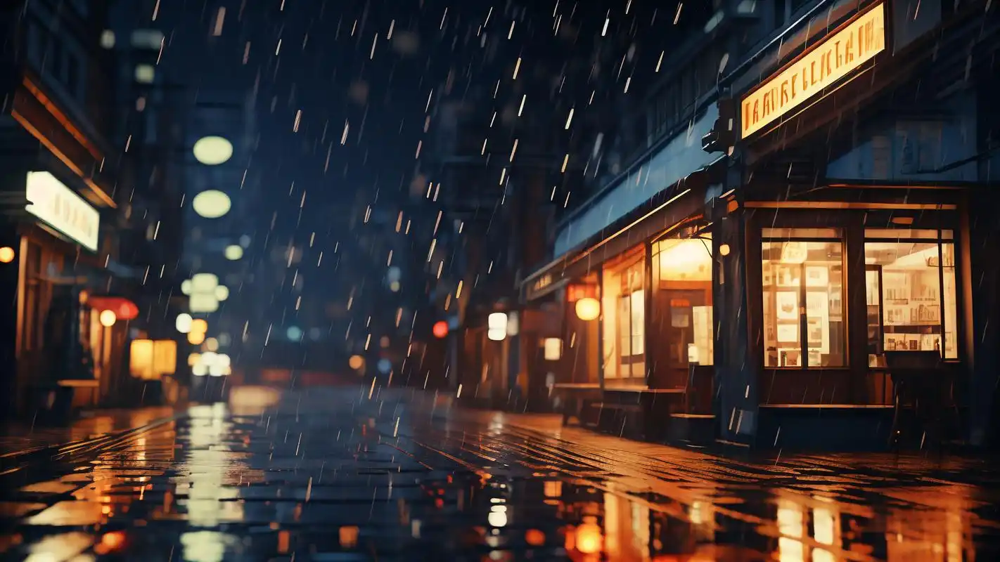 9715雨夜街道,壁纸新宠91 穿梭在细雨蒙蒙的夜晚街道,灯光朦胧