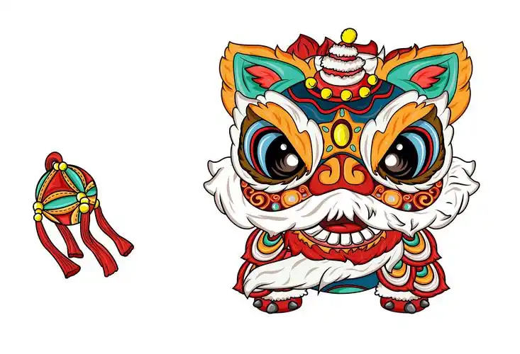 醒狮绣球插画设计商业艺术手绘图案原创动画动漫手绘头像-猪八戒网