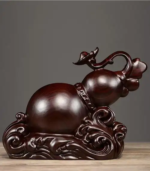 曹堂黑檀木雕刻福禄葫芦摆件如意吉祥实木客厅工艺品装饰乔迁新居礼品