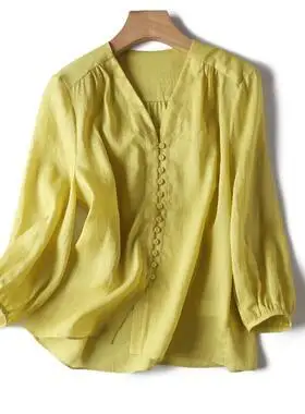 品质舒适天丝苎麻单排扣v领春面料