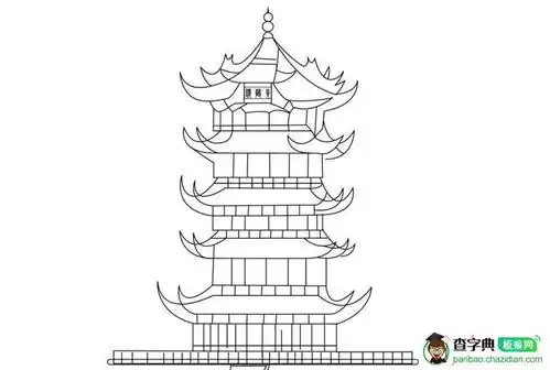 黄鹤楼简笔画,风景简笔画