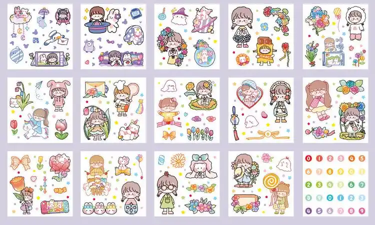 腾亿优品 100张手账贴纸套装防水透明水杯粘贴装饰小图案手杖ins风