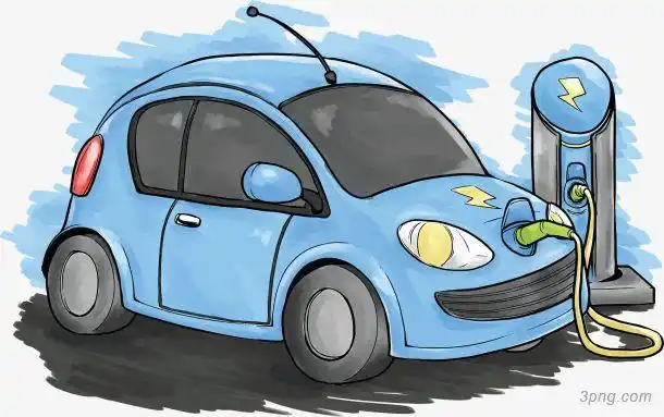 手绘风格蓝色迷你汽车png素材透明免抠图片-卡通手绘