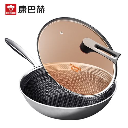 康巴赫 炒锅304不锈钢全面屏蜂窝锅电磁炉明火通用