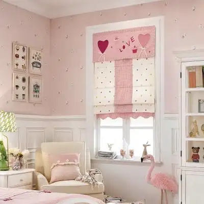 心相印粉色田园小清新罗马帘升降帘遮光窗帘卧室女孩公主风儿童房