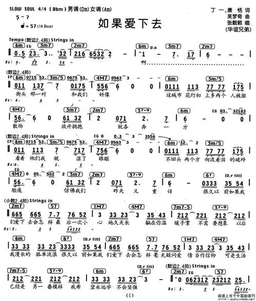如果爱下去六线吉他谱(编配乐谱)_通俗曲谱_中国曲谱网