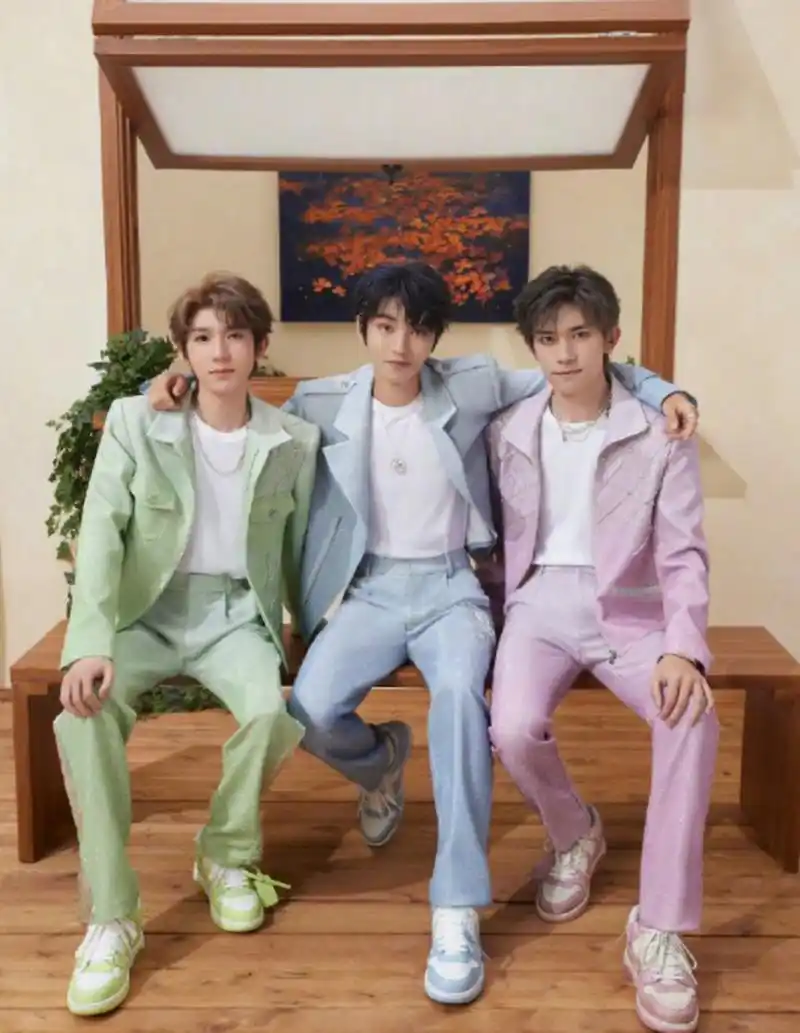 tfboys西安演唱会第三套造型,三人搭肩,共同成长 #tfboys十周年演唱会