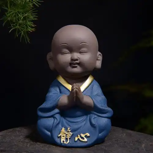 创意礼品静心淡定小和尚电视柜酒柜摆设陶瓷摆件紫砂茶宠