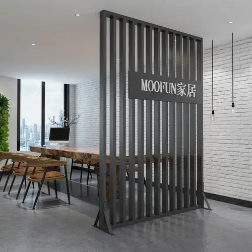 现代简约办公室屏风隔断公司前台隔断玄关客厅进门格栅形象墙镂空