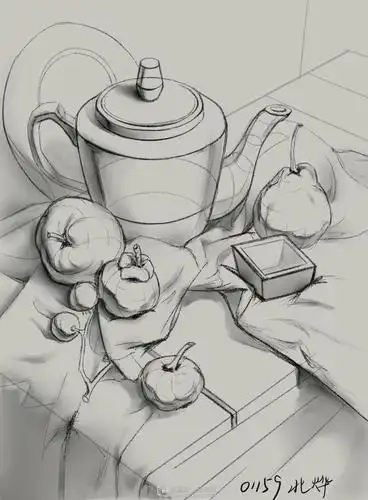 临摹组合静物组合素描速写静物提高训练