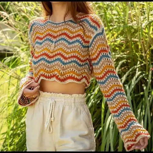 钩针水波纹拼色上衣(更新图解数据参考)