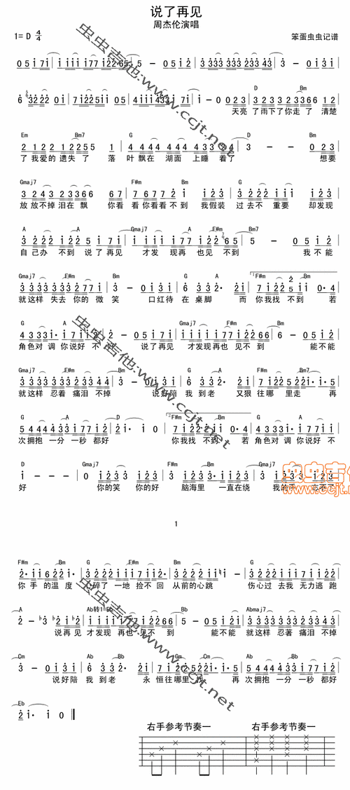 【说了再见吉他谱】说了再见吉他谱-明明简谱网