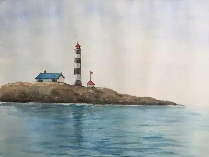 水彩小画灯塔