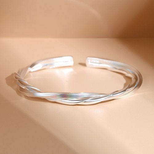 七度银饰银手镯光面开口纯银镯子女999足银手环首饰圣诞节礼物