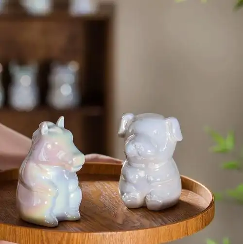十二生肖陶瓷家居摆件商用吉祥物原创镭射炫彩潮流桌面简约纯手工