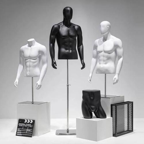 男模特展示架半身假人体人偶人台黑白男装服装店橱窗道具模型全身