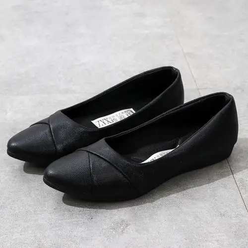 玳恩工作鞋女黑色不累脚牛筋软底女单鞋舒适浅口平底鞋皮鞋职业上班鞋