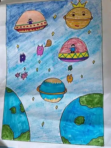 桓仁县八里甸小学李花增绘画作品遨游太空