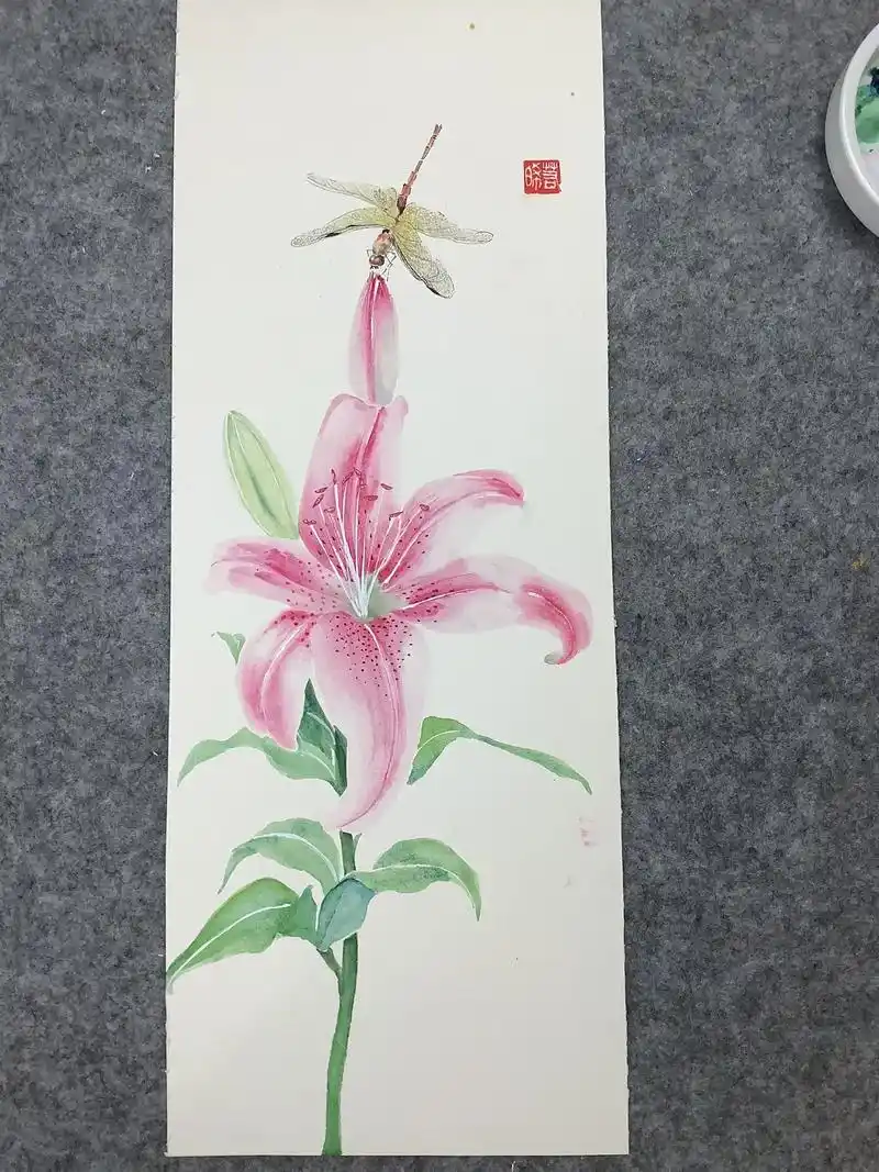 一朵盛开的百合花#国画 #画画 #一起学画画 - 抖音