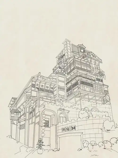 喜欢洪崖洞的建筑风格,就画成了线稿,线稿粗糙,手绘还得提高重庆/设计