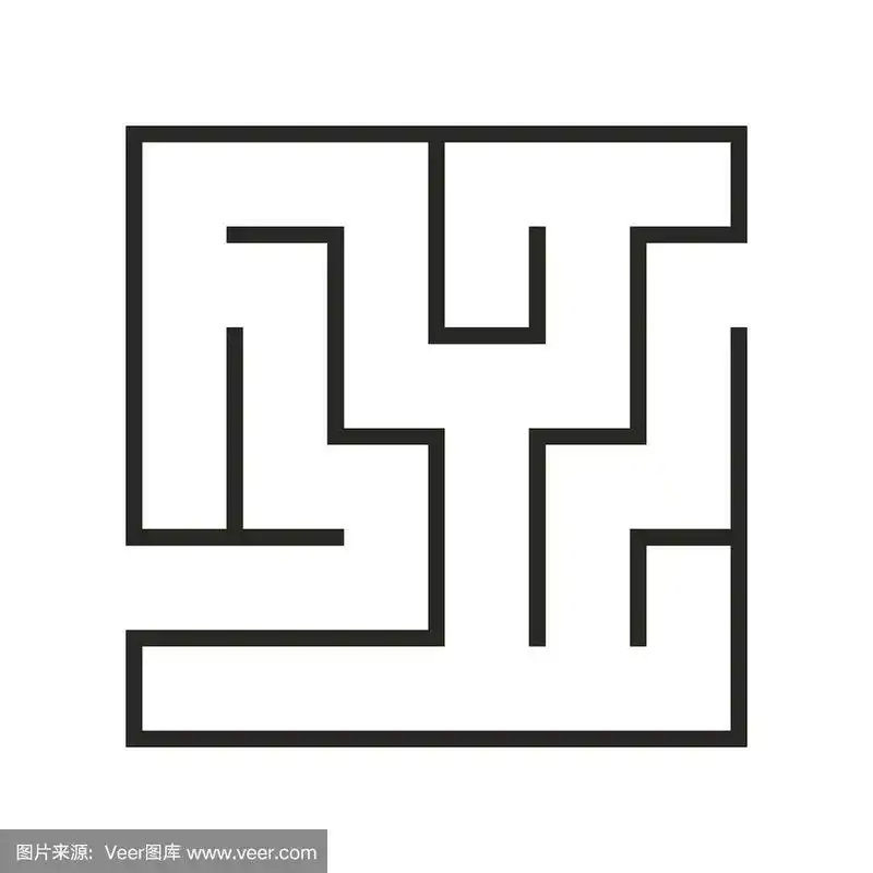 孤立的简单方形迷宫黑线上的白色背景.矢量插图.