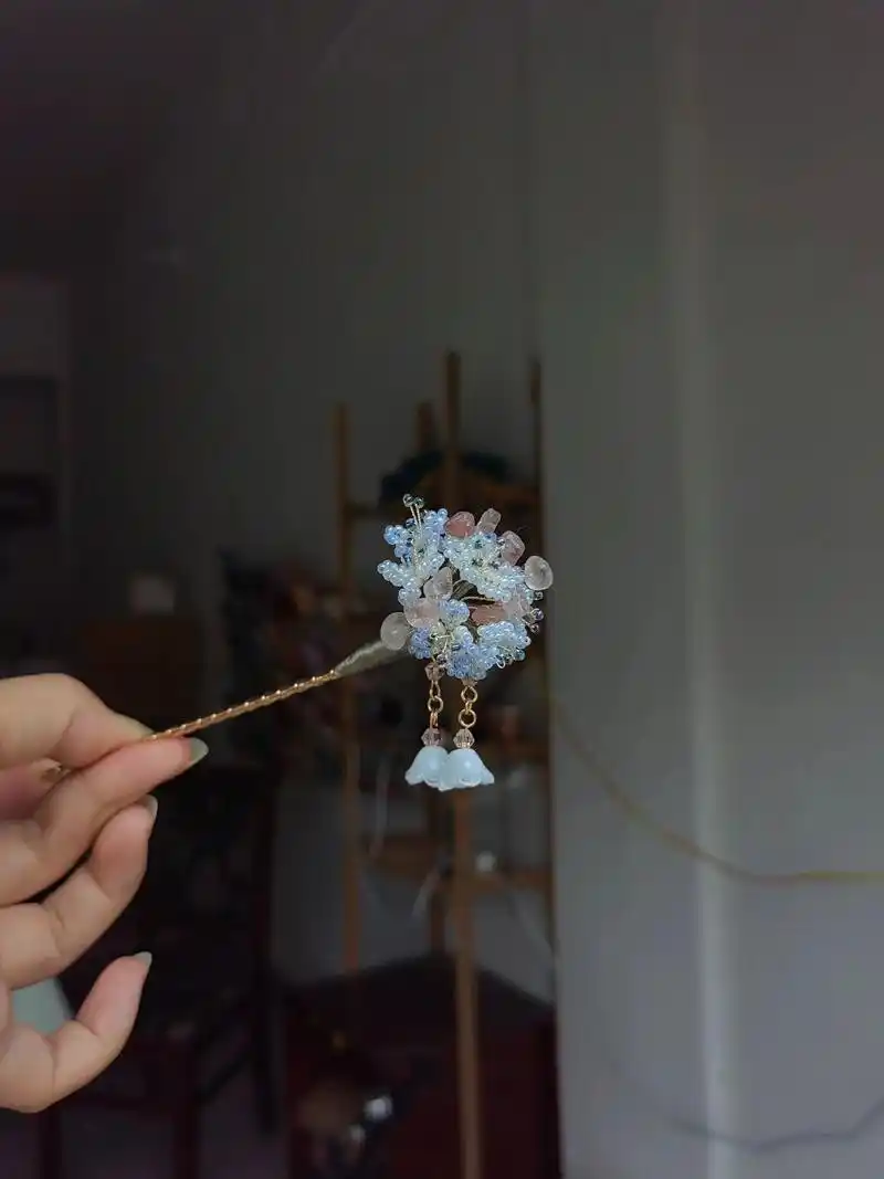 米珠绣球花.今天下明天发#古风发饰 #米珠花簪 #簪娘出簪  - 抖音