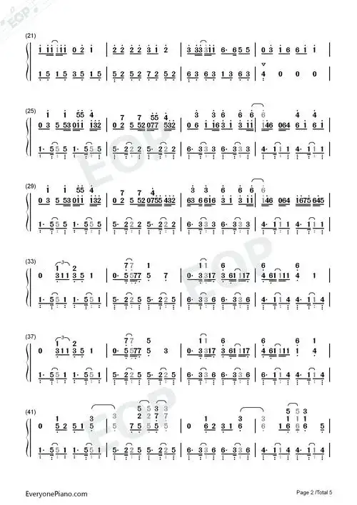 waka waka-shakira双手简谱预览2